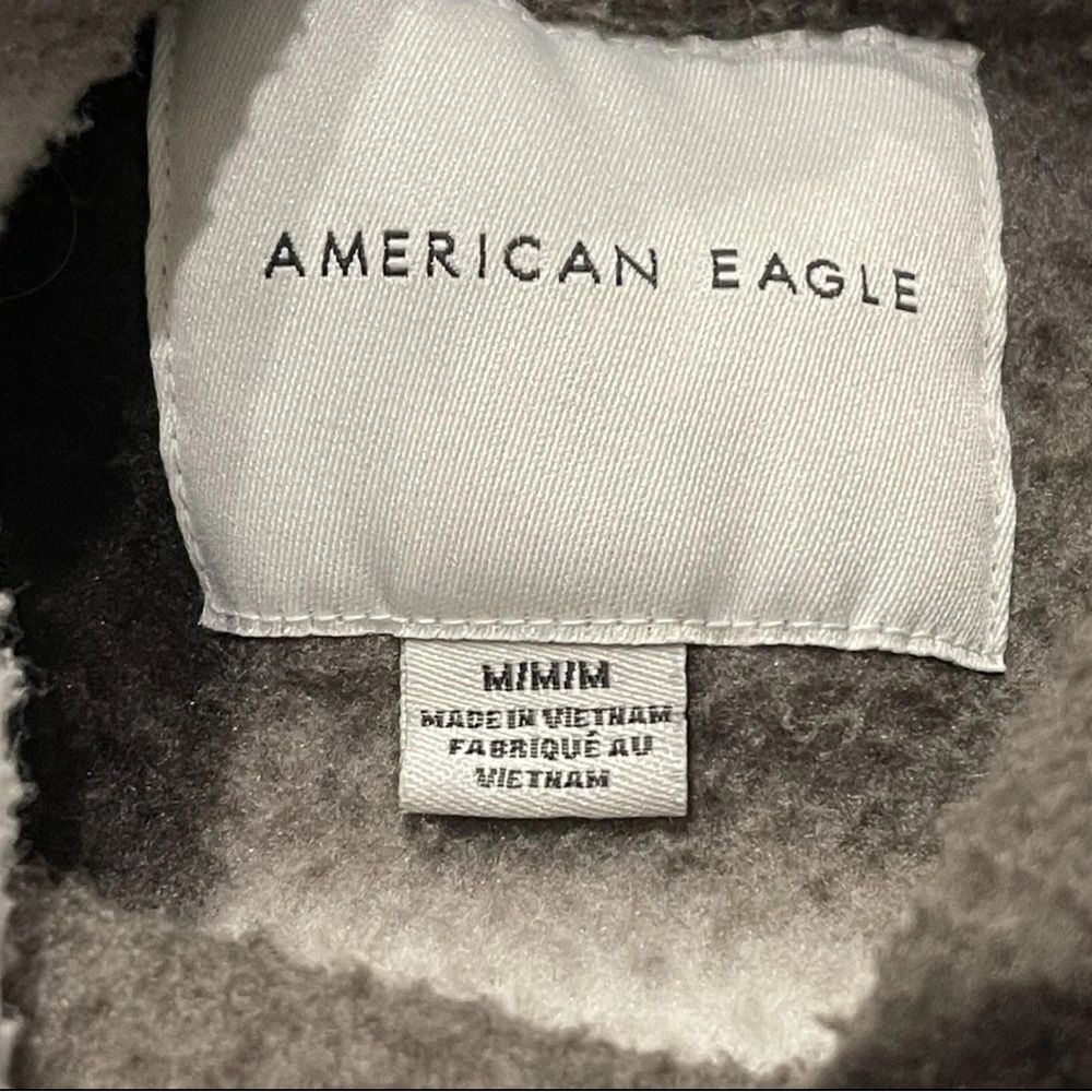 AMERICAN EAGLE Sherpa Fleece Black White Grey Checkered Pullover Hoodie M - Picture 9 of 9